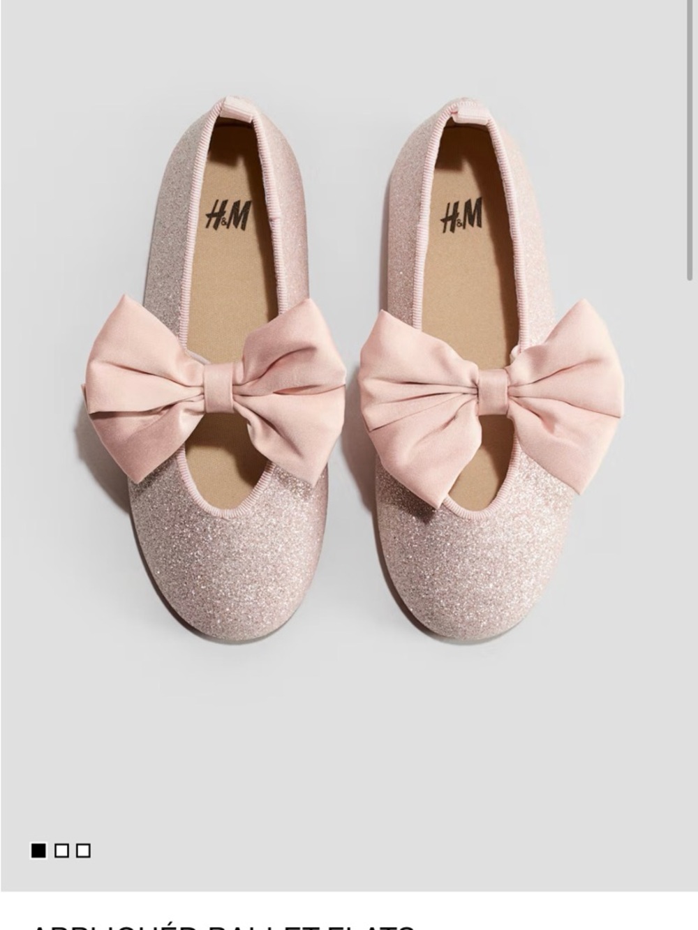 H&M Girls Light Pink Glitter Bow Ballet Flats
